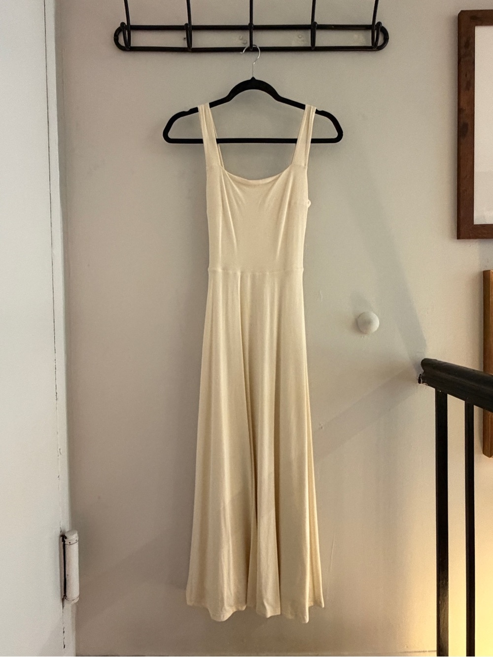 Cream Midi Tank Dress with Flowing Skirt